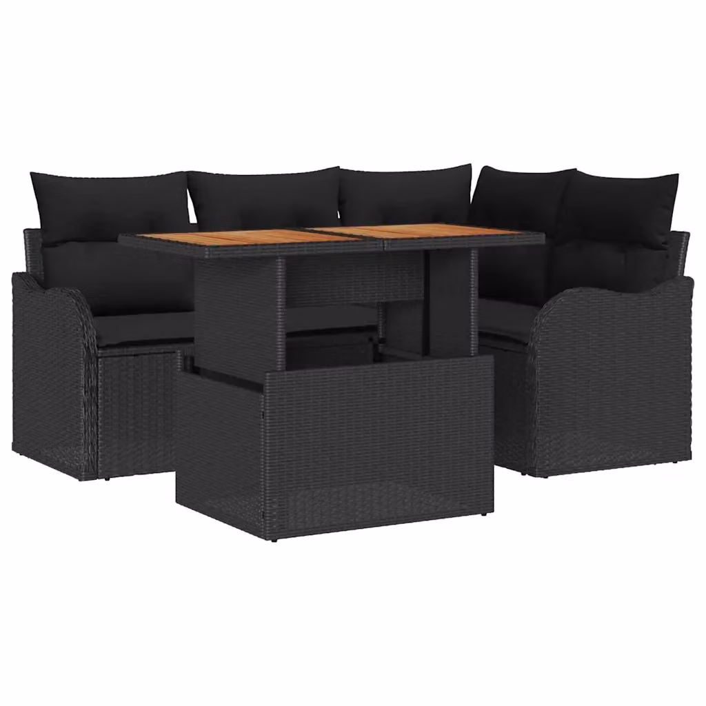 vidaXL Set Divano da Giardino a L in Polyrattan Nero con 5 Pezzi e Cuscini inclusi – 2