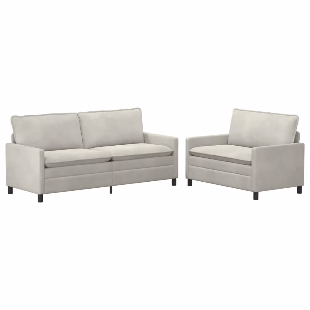 Set di 2 divani moderni vidaXL in velluto beige con cuscini inclusi e coperture rimovibili – 2