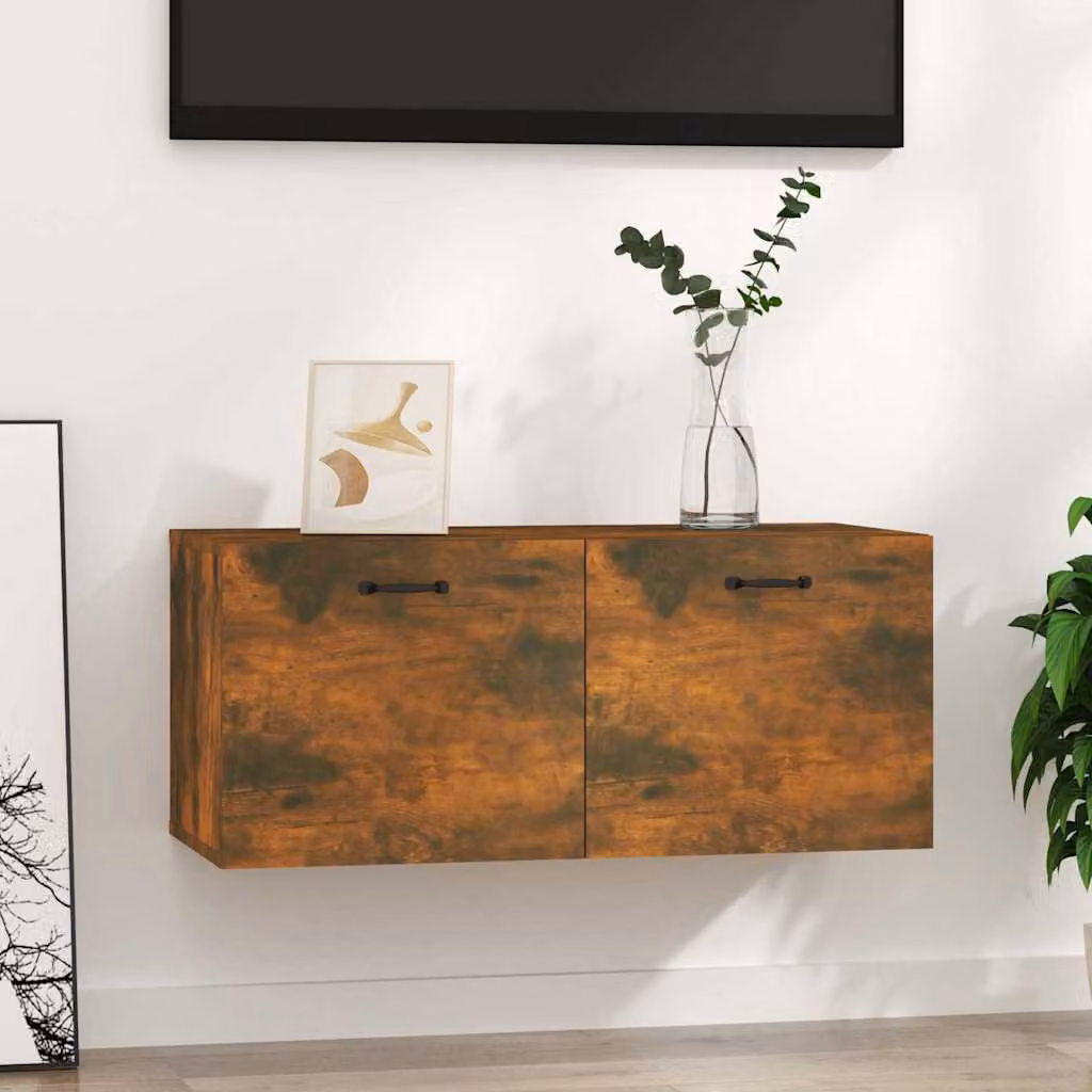 Mobile a parete vidaXL in legno multistrato e MDF, Rovere Fumo, L 80 cm x P 36,5 cm x H 35 cm