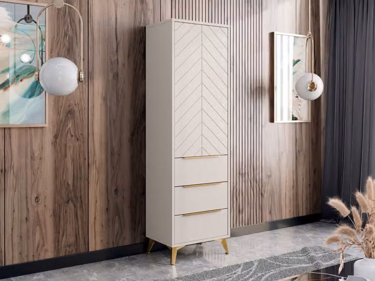 Armadio guardaroba stretto 54 cm con cassetti XELA - beige sabbia