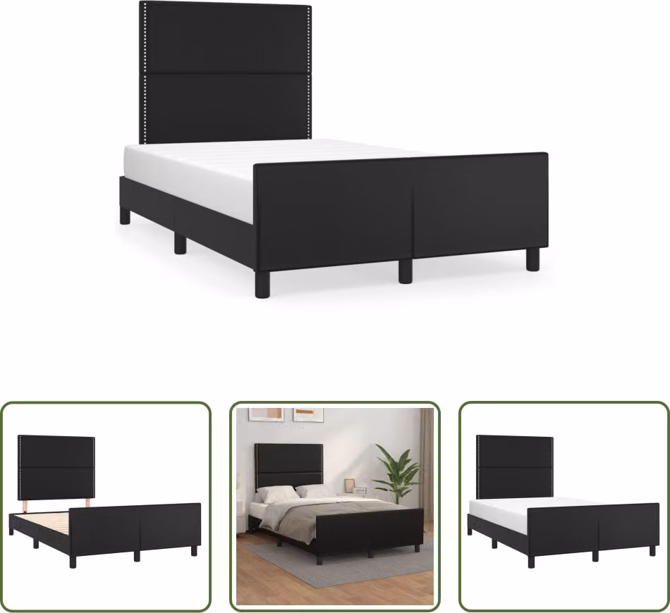 The Living Store Giroletto con testiera nero 120x190 cm in ecopelle