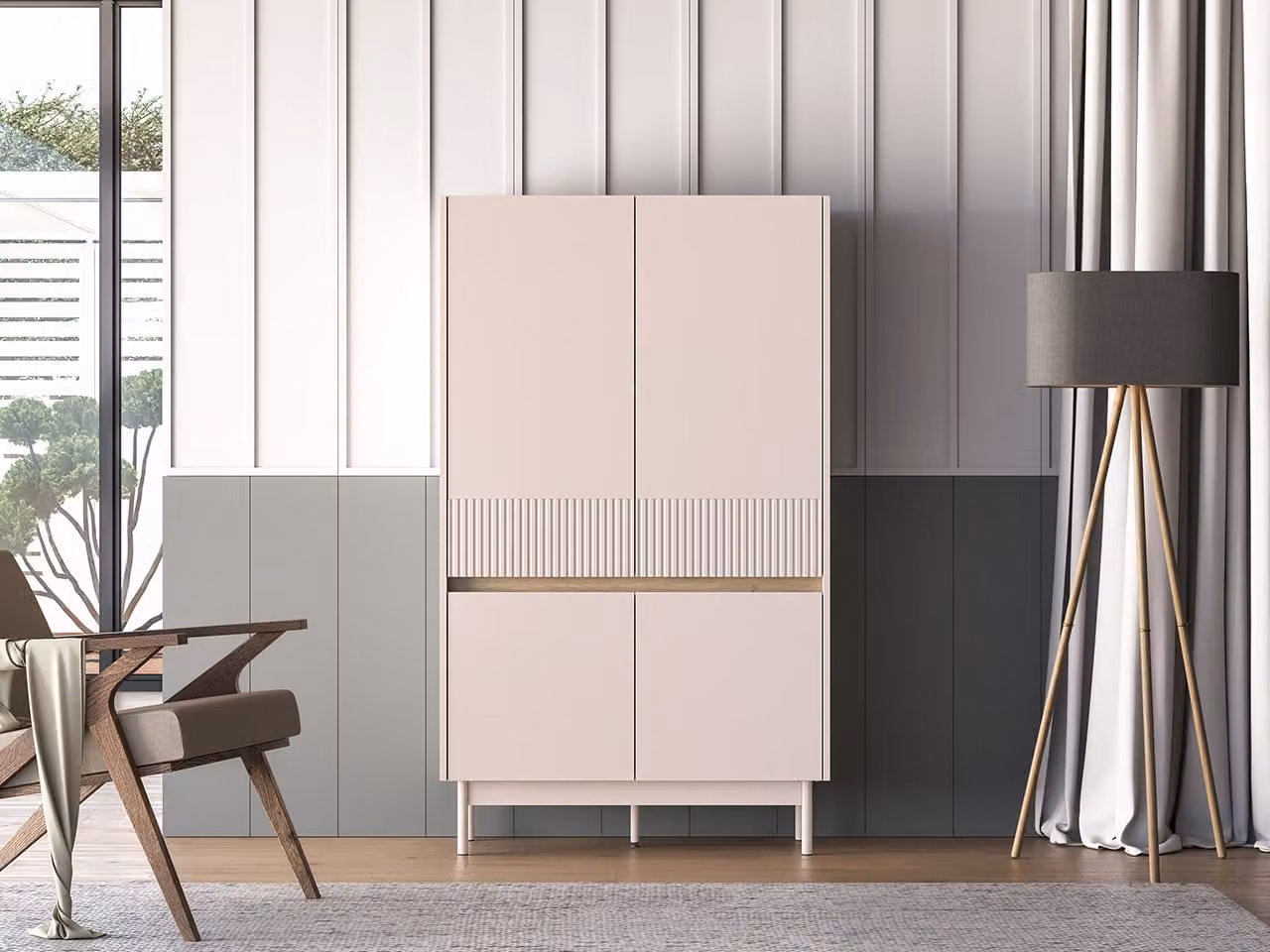 Cassettiera alta THEA - cashmere / rovere