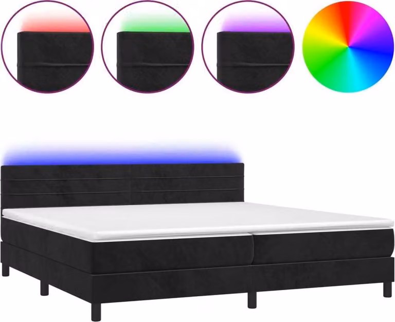 Letto a Molle con Materasso e LED Nero 200x200 cm in Velluto