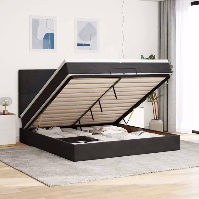 Struttura Letto Pouf con Materassi Nero 200x200 cm Velluto 3313423