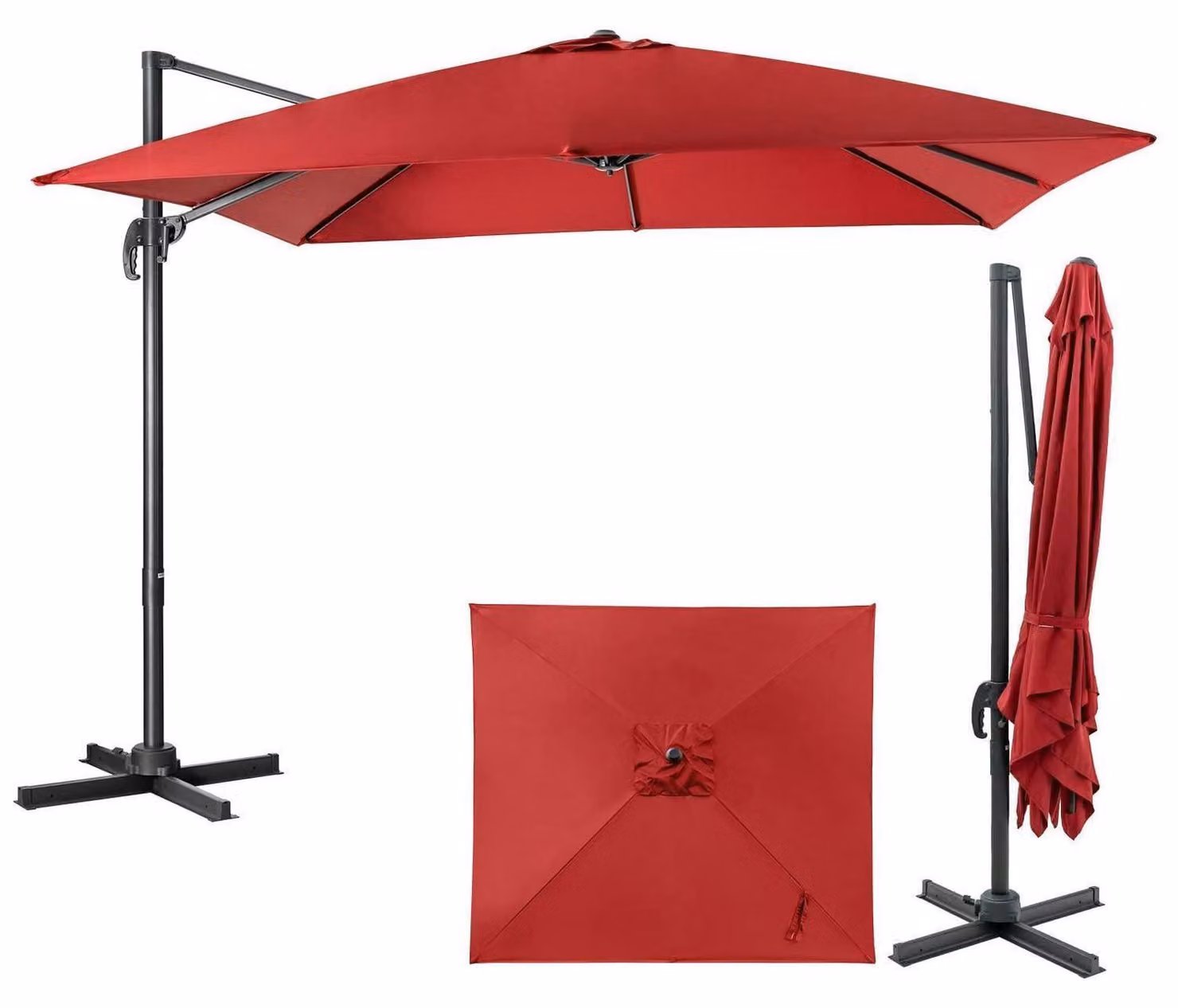 Ombrellone per pergolati, dimensioni 300x300 cm, rettangolare, rotazione a 360°, inclinazione regolabile in 3 posizioni, con manovella, protezione UV 30+, colore bordeaux