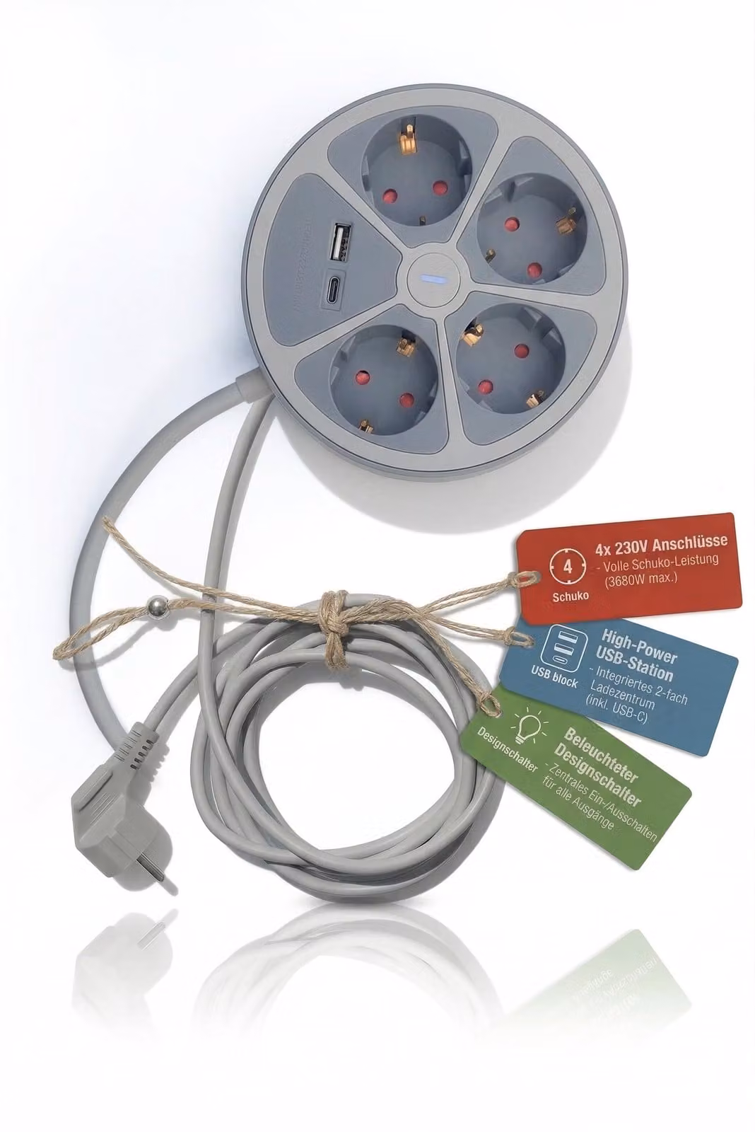 Technaxx TX-262 Multipresa con 4 prese con messa a terra e 2 porte USB, cavo da 1,5 m