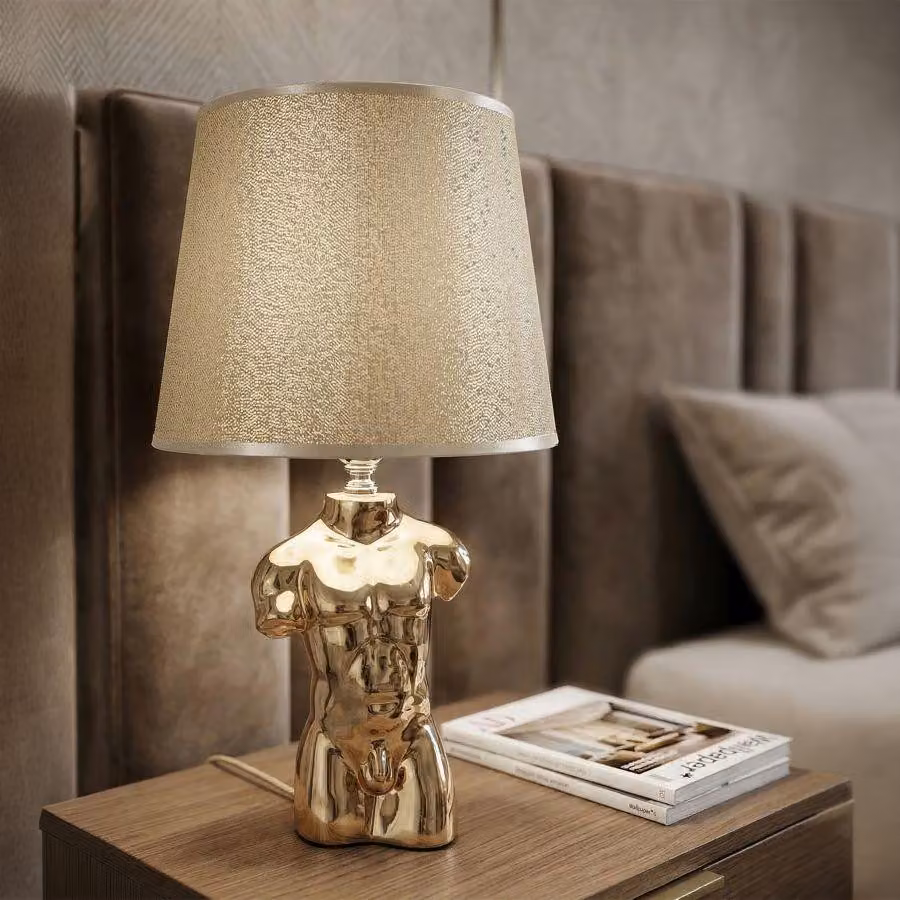 Lampada da tavolo Glam Homme, modello E27, dimensioni 25x42,5 cm, finitura dorata