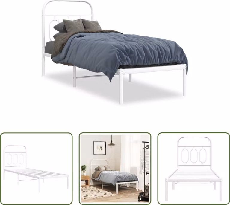 The Living Store Struttura letto con testiera in metallo bianco 75x190 cm