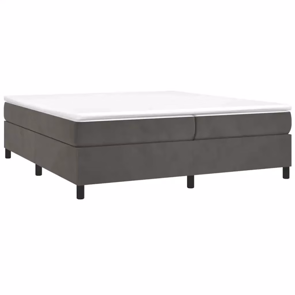 Letto matrimoniale con giroletto a molle e materasso ibrido vidaXL in velluto grigio e bianco L: 200 cm, P: 200 cm, H: 203 cm – 2