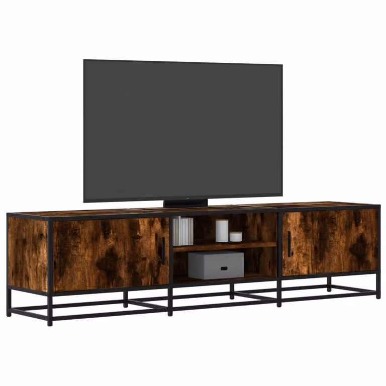 Mobile TV vidaXL in stile industrial in legno e metallo, colore rovere fumo, L: 160 cm, P: 35 cm, H: 41 cm