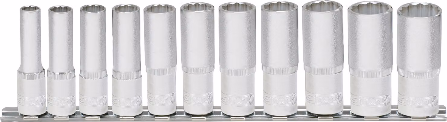KS TOOLS Set di bussole a 12 punte da 3/8", lunghe, 11 pezzi - 911.0606