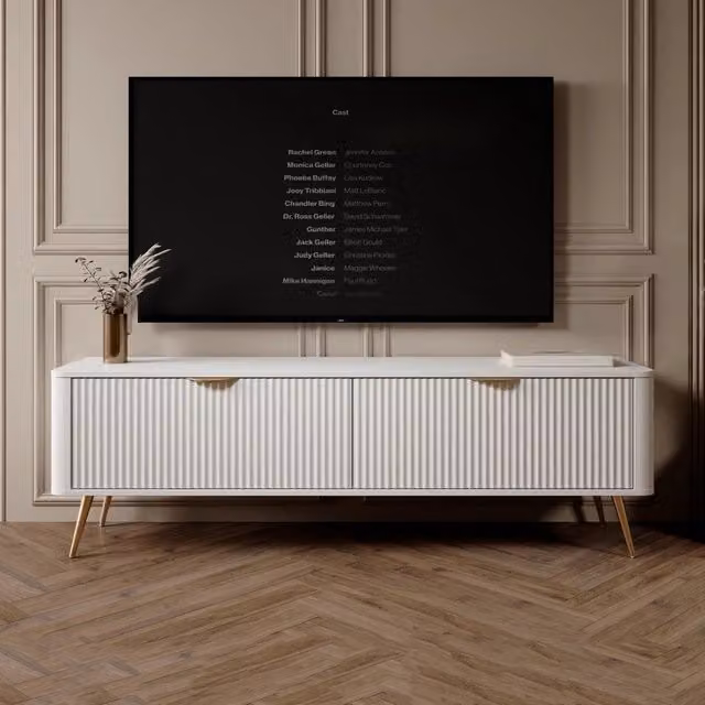 Mobile porta TV Kalase DMORA con 2 ripiani, Bianco, L: 163 cm, P: 38 cm, H: 51 cm – 1