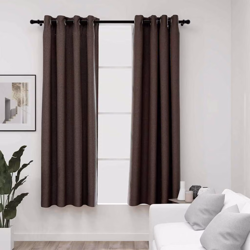 Set di 2 tende oscuranti vidaXL con effetto lino e occhielli, colore talpa, L: 140 cm, H: 175 cm