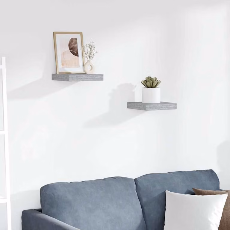 Set di 2 Scaffali a Parete vidaXL in MDF e Metallo, Colore Grigio Cemento, L 23 cm x P 23,5 cm x H 3,8 cm