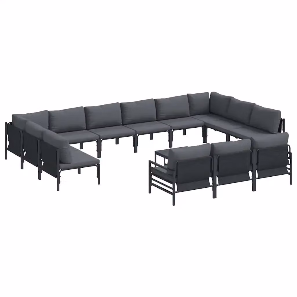 Set Divano da Giardino a L vidaXL in Acciaio Verniciato Nero con Cuscini Antracite e Rivestimenti Rimovibili – 2