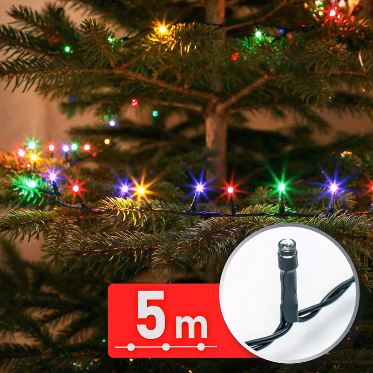 Luci natalizie a LED - 5 M di luci fiabesche con 100 LED - Multicolore - 8 livelli di luce con timer e funzione di memoria - Filo verde - Per uso interno ed esterno - 220-240 V - 6 W [59766]