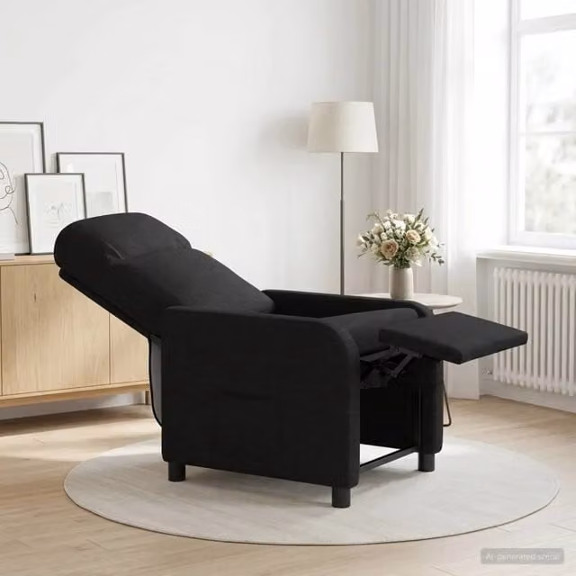 Poltrona reclinabile relax moderna in tessuto nero con braccioli per soggiorno o ufficio