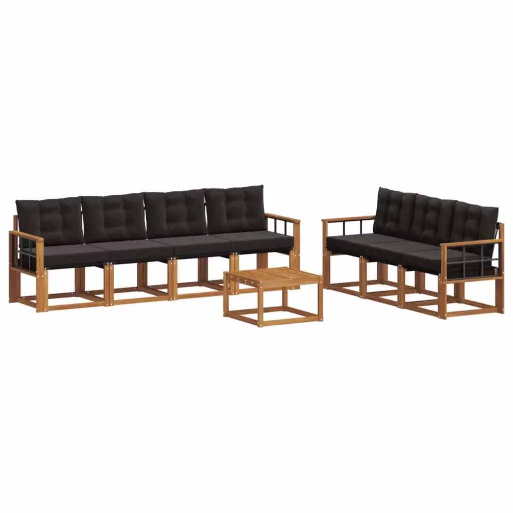 Set di mobili da esterno vidaXL composto da 8 pezzi con divano a 3 posti, tavolino da caffè e cuscini in legno di acacia trattato e tessuto textilene, colore marrone e nero – 2