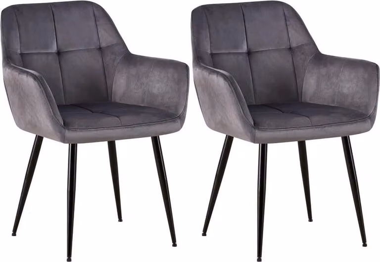 set di 2 sedie da pranzo in velluto - Sedie - Seduta confortevole, design di facile manutenzione | Colore: Grigio