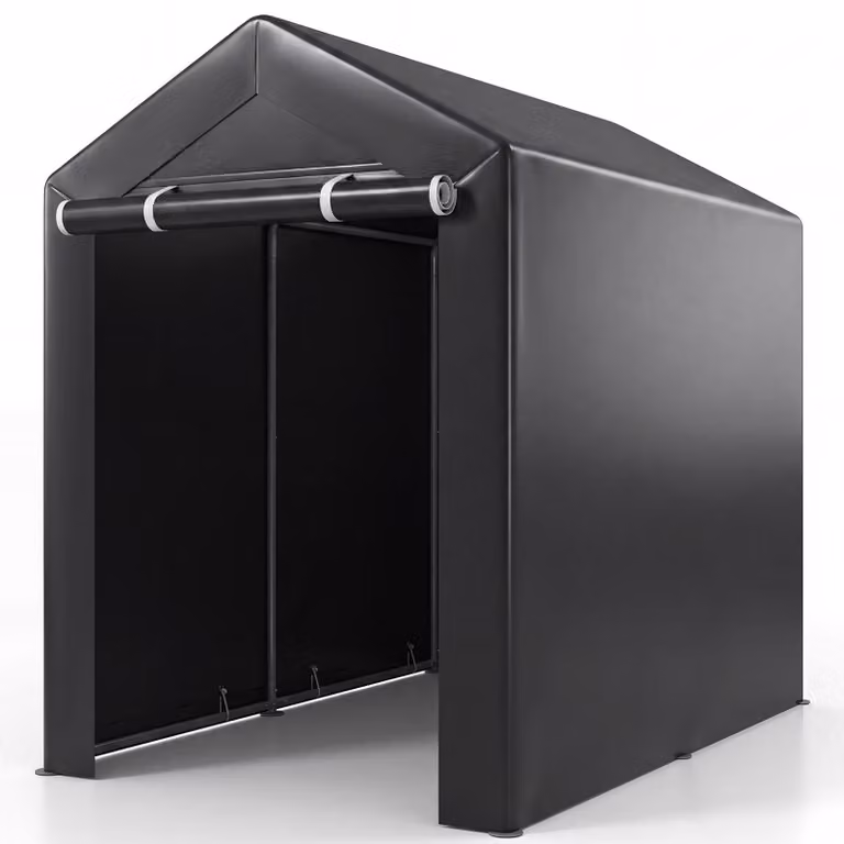 Capanno per attrezzi COSTWAY, tenda per garage con porta scorrevole e cerniera, struttura in metallo e tetto parasole, garage per biciclette resistente alle intemperie, capanno per attrezzi impermeabile