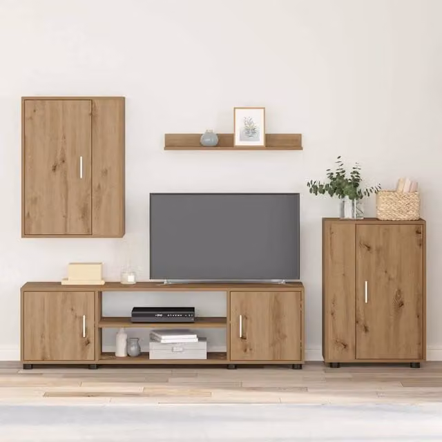 Set mobile TV 4 pz-Set di 4 Credenza per TV Rovere artigianale Legno multistrato 574552
