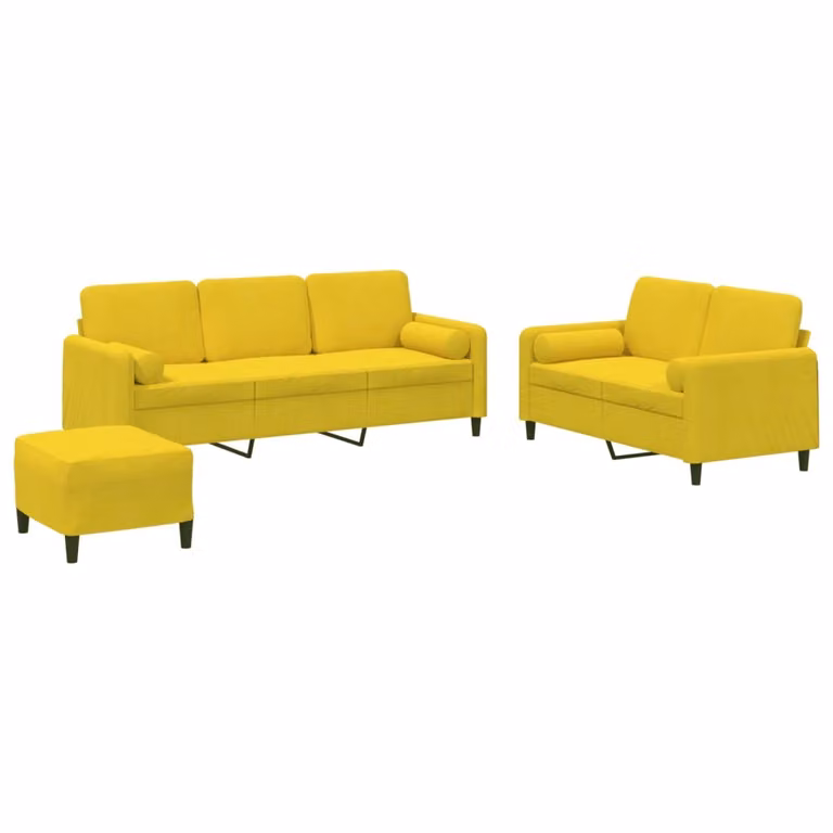 Set di Divani 3 pz con Cuscini Giallo in Velluto