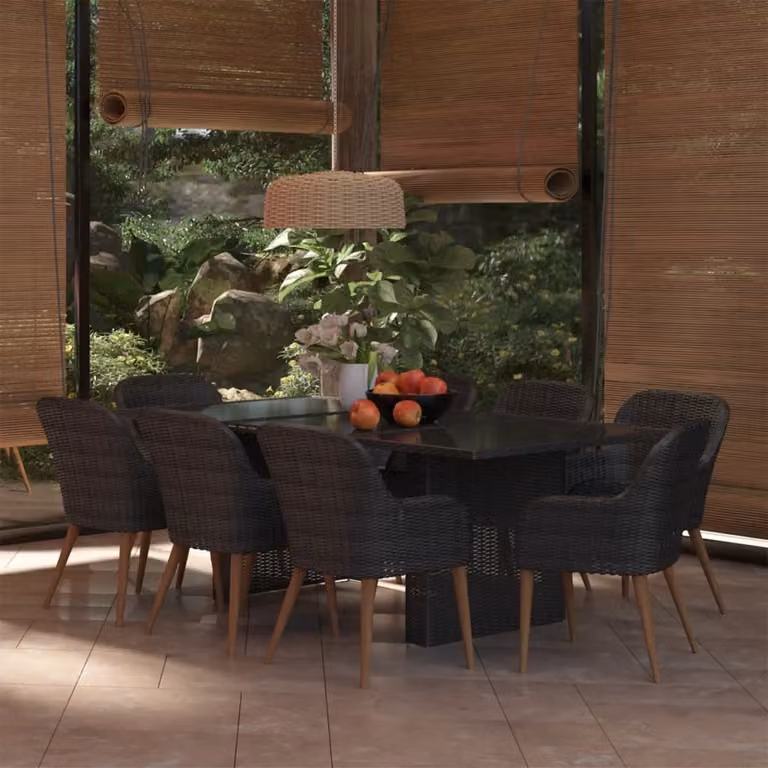 The Living Store Set da pranzo da giardino 9 pezzi in poly rattan nero