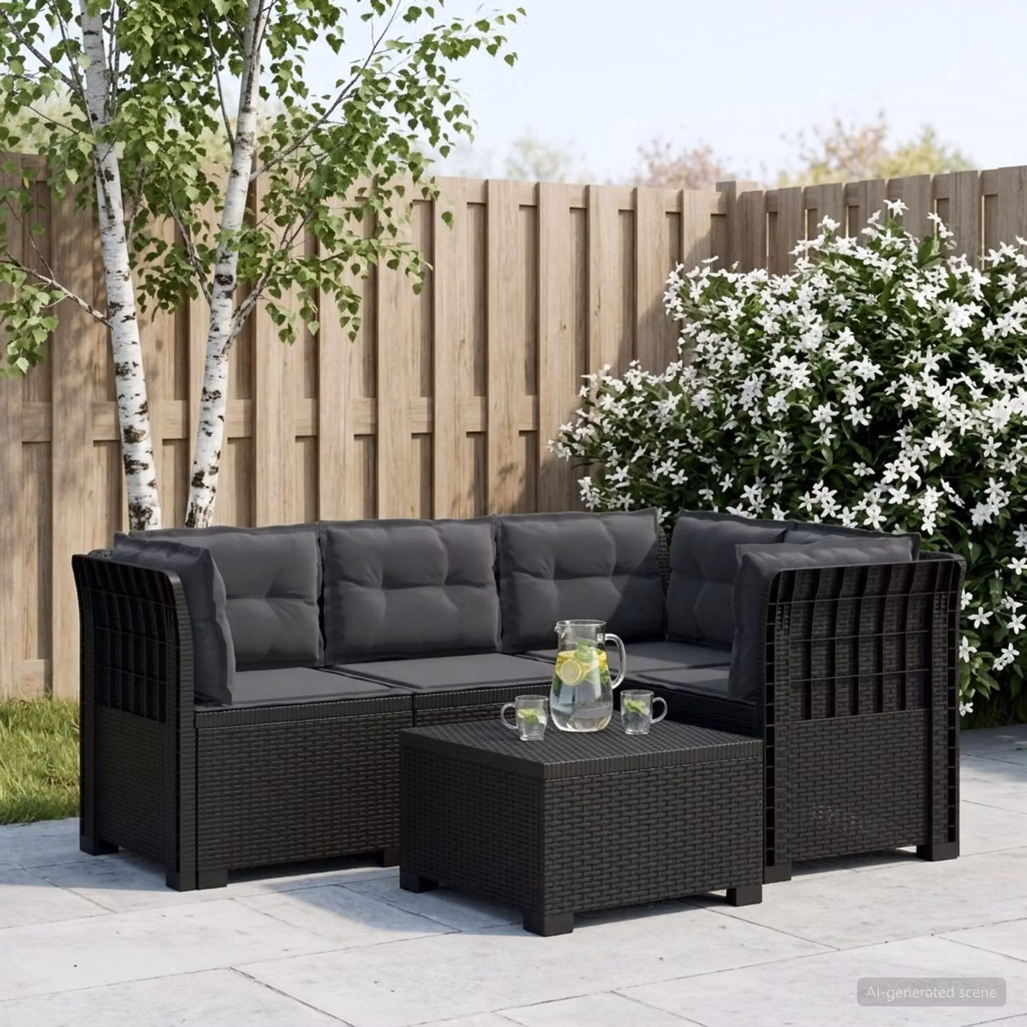vidaXL Divano da Giardino a L con Cuscini e Rivestimenti Rimovibili, Colore Antracite e Nero