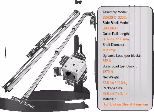 Guide lineari, movimento fluido di alta precisione, struttura resistente, SBR20 2200MM