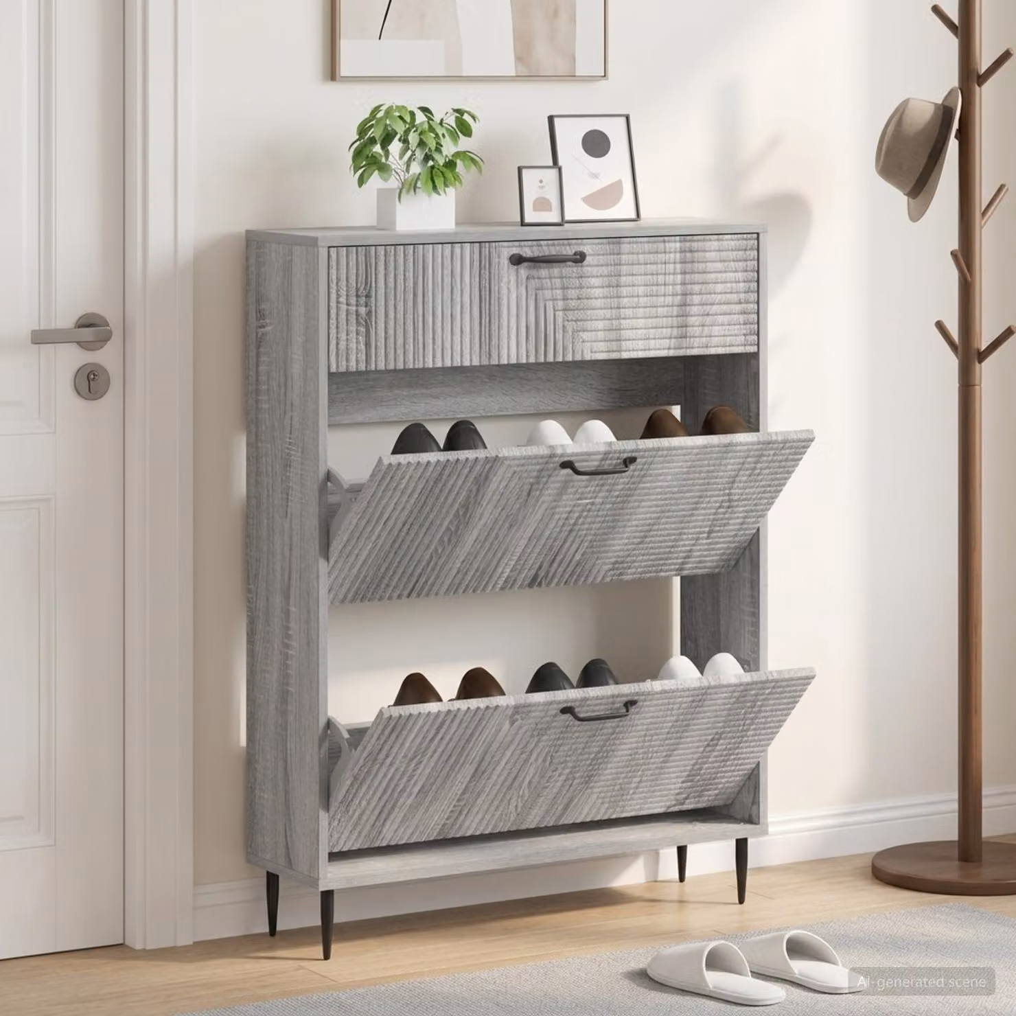Mobile porta scarpe vidaXL HAARLEM moderno in MDF e metallo, L/P/H: 78 x 24 x 103 cm
