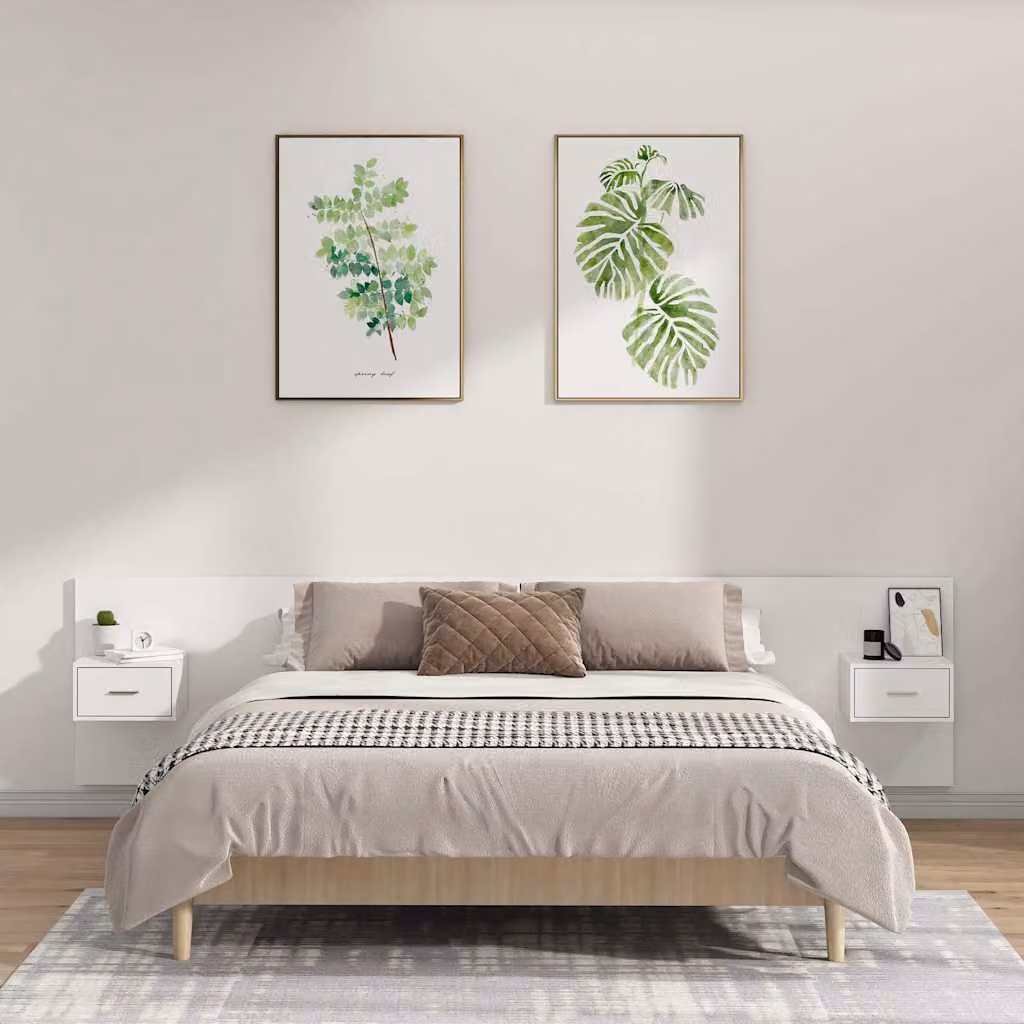 vidaXL Testiera per Letto con Comodini Integrati in Legno Multistrato Bianco L: 240 cm, P: 80 cm, H: 80 cm – 1