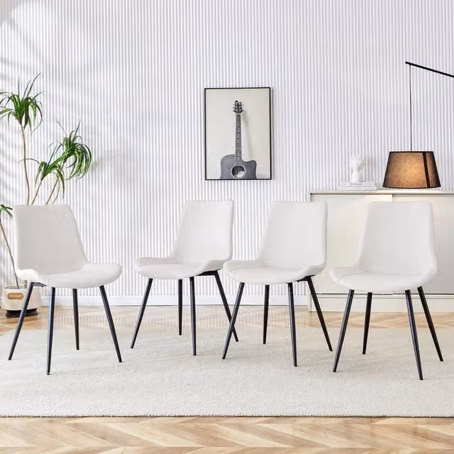 Set di 4 sedie da pranzo OKWISH in ecopelle bianca e nera con struttura in metallo e design moderno