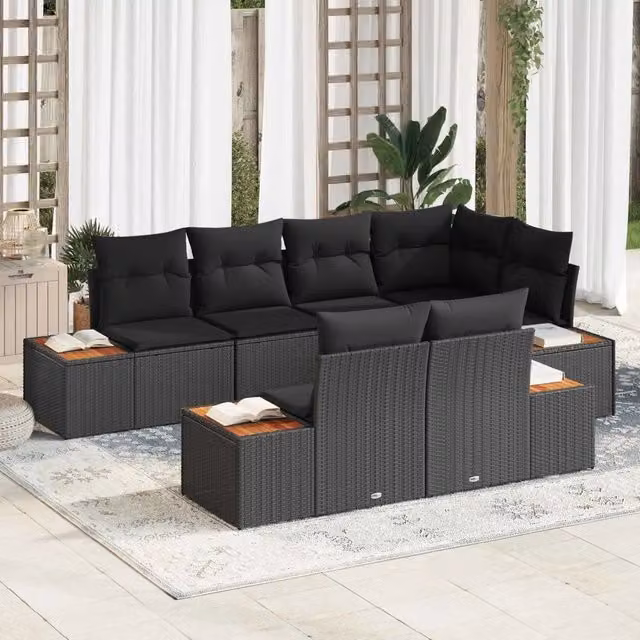 Set Divano da Giardino 7 pz 7-Numero di posti Nero Polyrattan 3356773