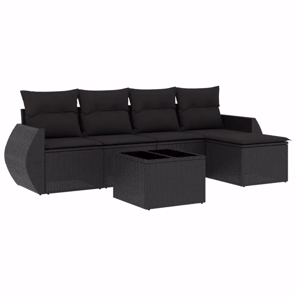 Set Divano da Giardino vidaXL 6 pz in Polyrattan Nero con Cuscini e Tavolino da Esterno – 2