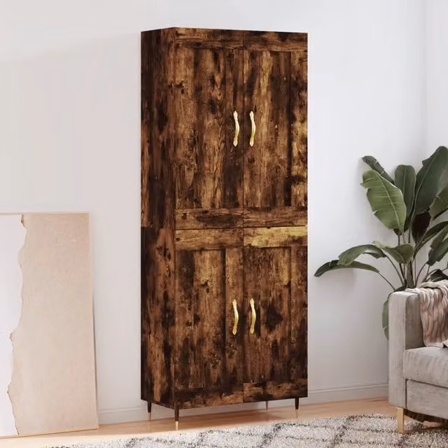 Credenza moderna vidaXL in legno di rovere e metallo, colore marrone, L: 69,5 cm, P: 34 cm, H: 180 cm