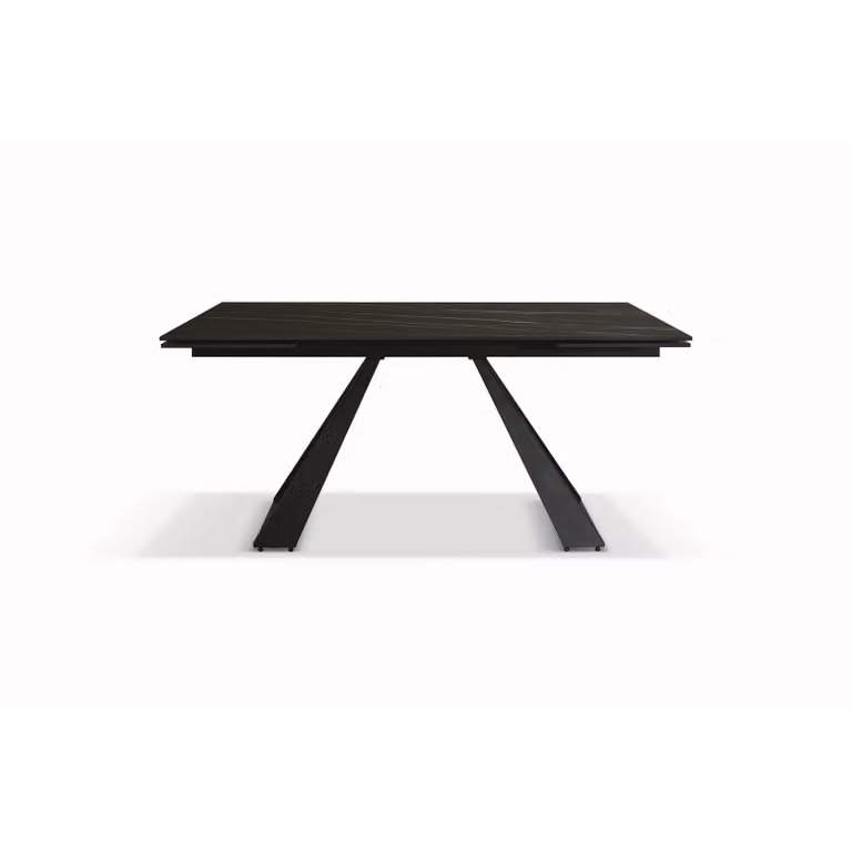 Tavolo AJACCIO in vetroceramica effetto marmo nero con gambe a piramide in metallo antracite, allungabile 160×90 cm – 240×90 cm
