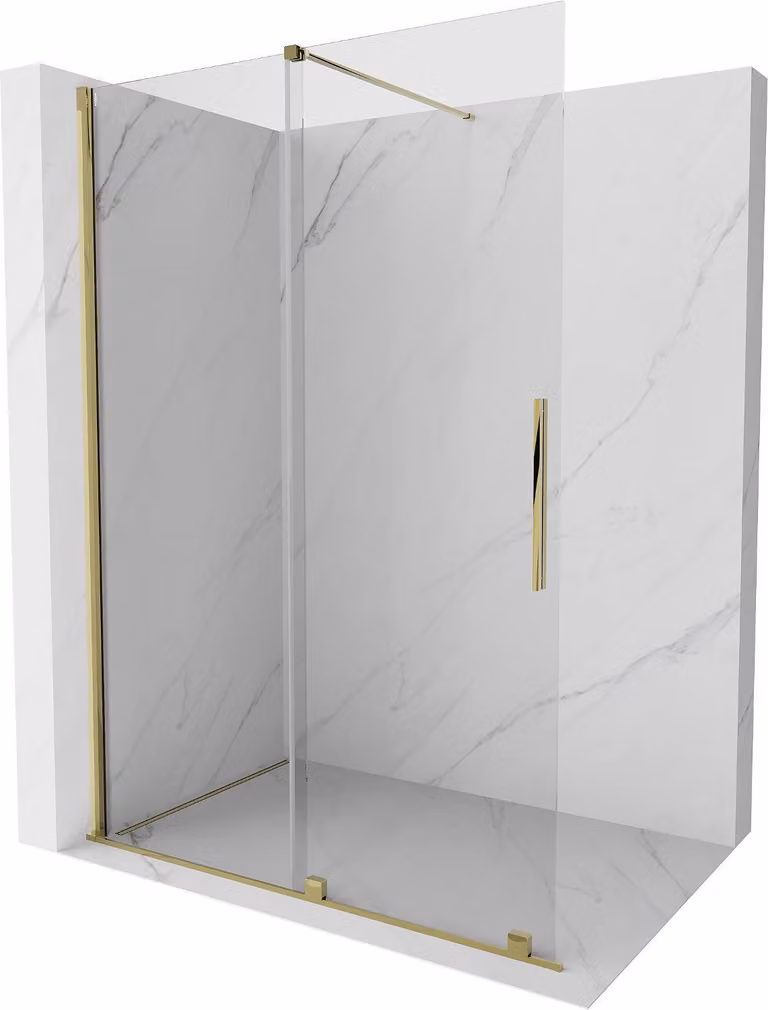 Mexen Velar parete doccia scorrevole Walk-in 150 x 200 cm, trasparente 8 mm, oro - 871-150-000-03-50