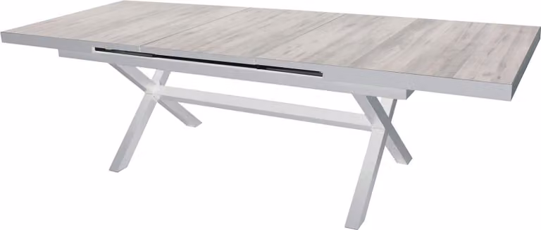 Milani Home - tavolo da giardino allungabile, alluminio e gres e Vetroceramica, piano in gres, 10 posti, bianco, piano 200/260 x 100 cm