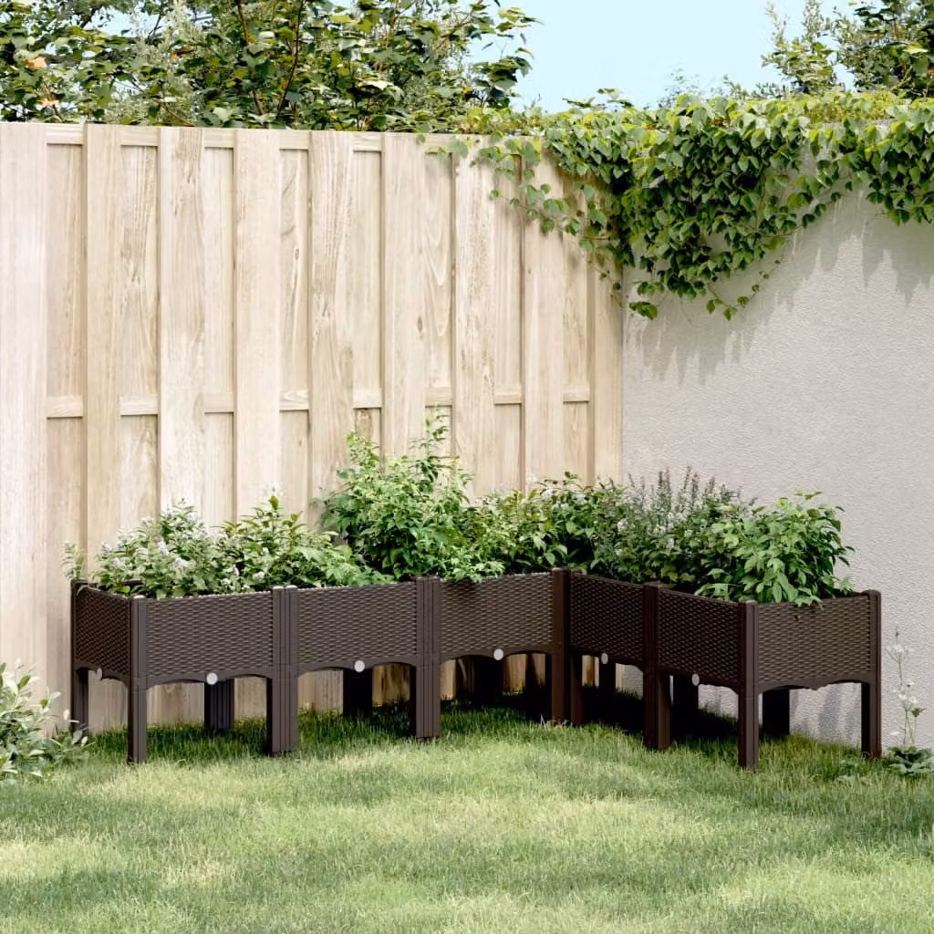 Fioriera da giardino con gambe vidaXL in plastica marrone L: 160 cm, P: 120 cm, H: 42 cm