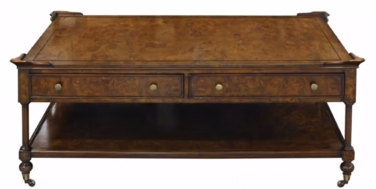 Casa Padrino tavolino in stile liberty marrone 125 x 81 x h. 48 cm - Tavolino da salotto con rotelle e 2 cassetti