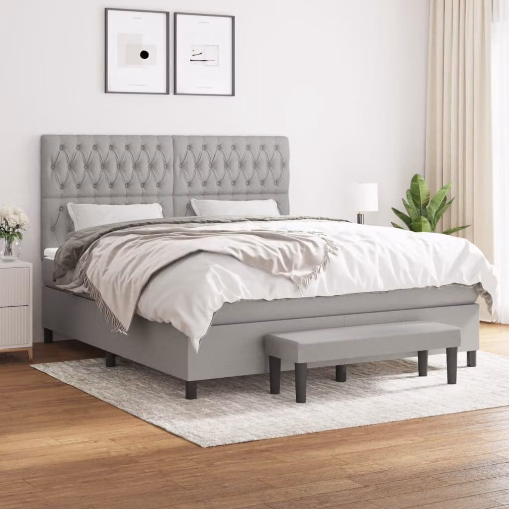 vidaXL Giroletto a Molle Ibrido con Materasso in Tessuto Grigio e Bianco L/P/H: 203 x 180 x 128 cm – 1