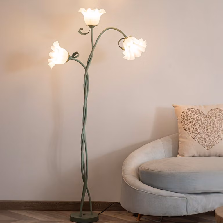 Lampada da terra vintage con motivo floreale, a 3 luci, dimmerabile, LED, 170 cm, verde