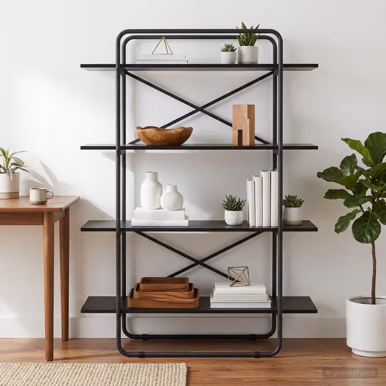 Libreria vidaXL a 4 livelli in stile industriale con struttura in metallo e MDF, Colore Rovere Nero, L 100 cm x P 35 cm x H 140 cm