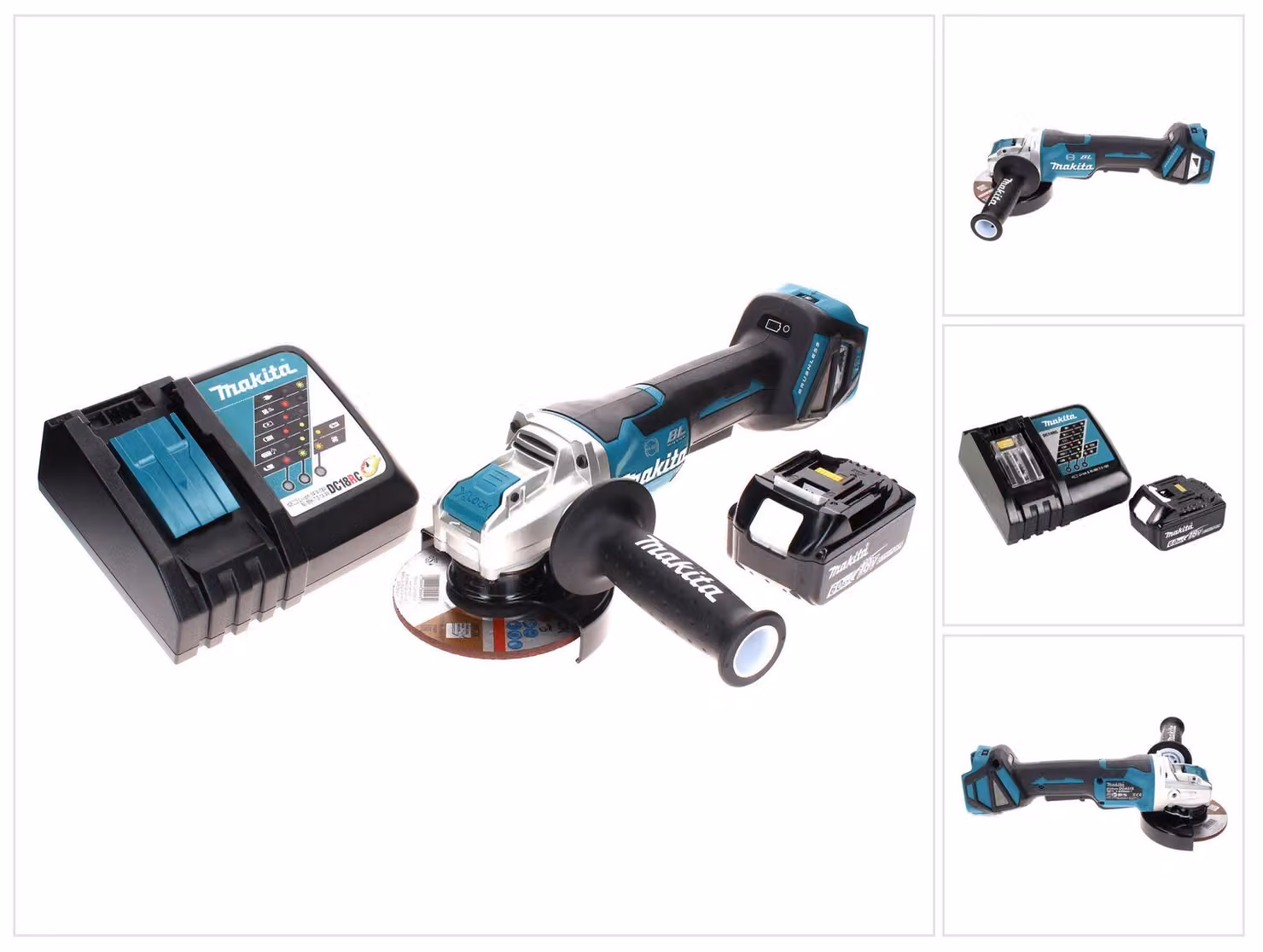 Smerigliatrice angolare a batteria Makita DGA 519 RG1 18 V 125 mm Brushless X-Lock + 1 batteria da 6,0 Ah + caricabatterie
