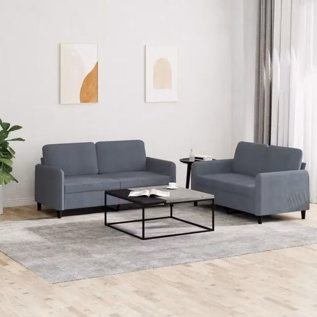 Set di 2 divani moderni vidaXL in velluto grigio con cuscini inclusi