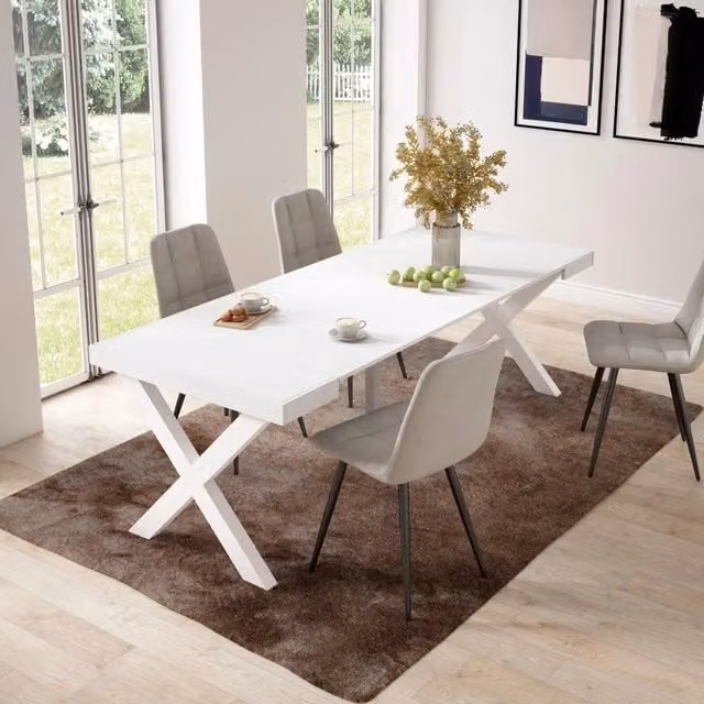 Consolle allungabile, 58 fino 222x90x73cm, Per 10 persone, Gambe in legno, Bianco RF2793