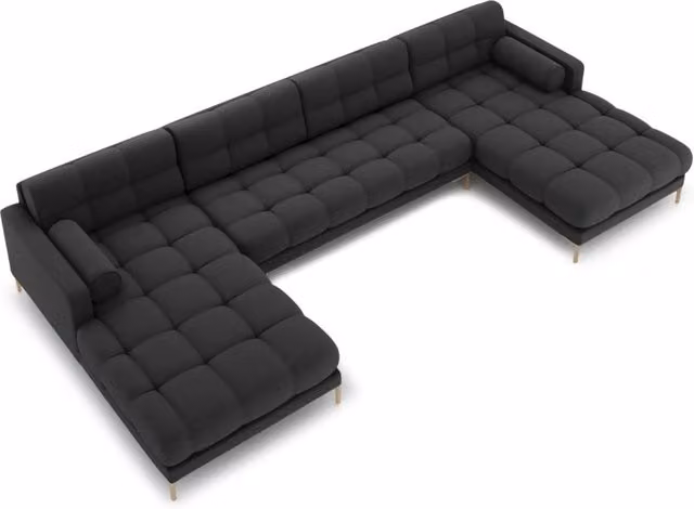 Divano panoramico Bali a 7 posti Cosmopolitan Design in tessuto grigio scuro con struttura a L e seduta sinistra L: 383 cm, P: 185 cm, H: 75 cm – 1