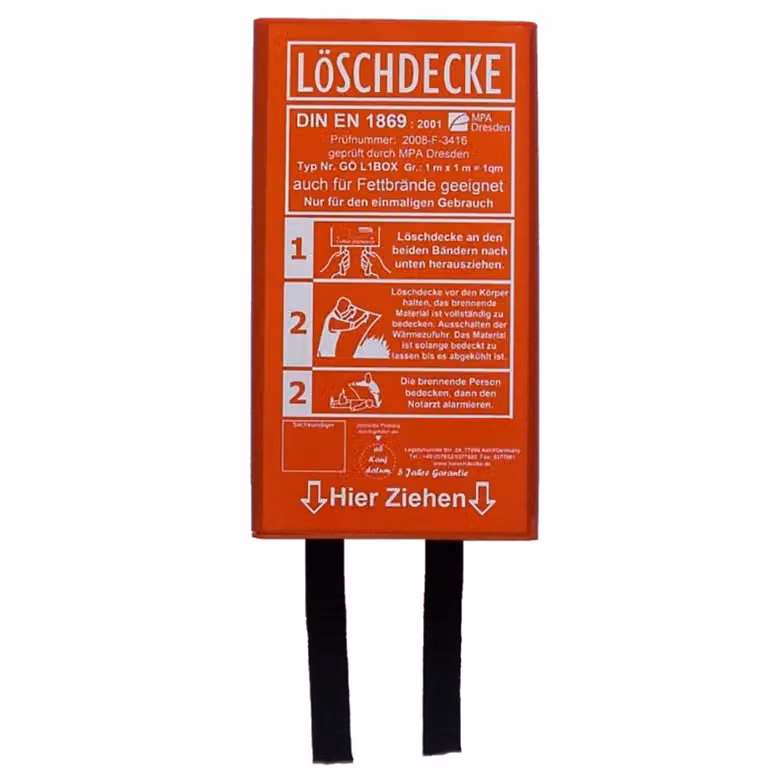 Coperta antifiamma 100x100 cm, coperta antincendio DIN EN 1869:2001 certificata MPA, in fibra di vetro con custodia rossa, per cucina, casa e campeggi