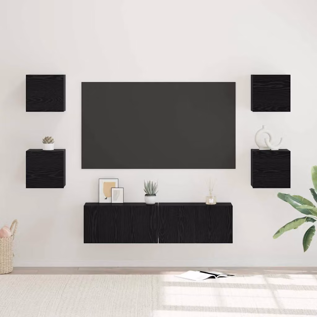 Set mobile TV moderno vidaXL in 6 pezzi, Rovere e Nero, in legno MDF per il tuo soggiorno
