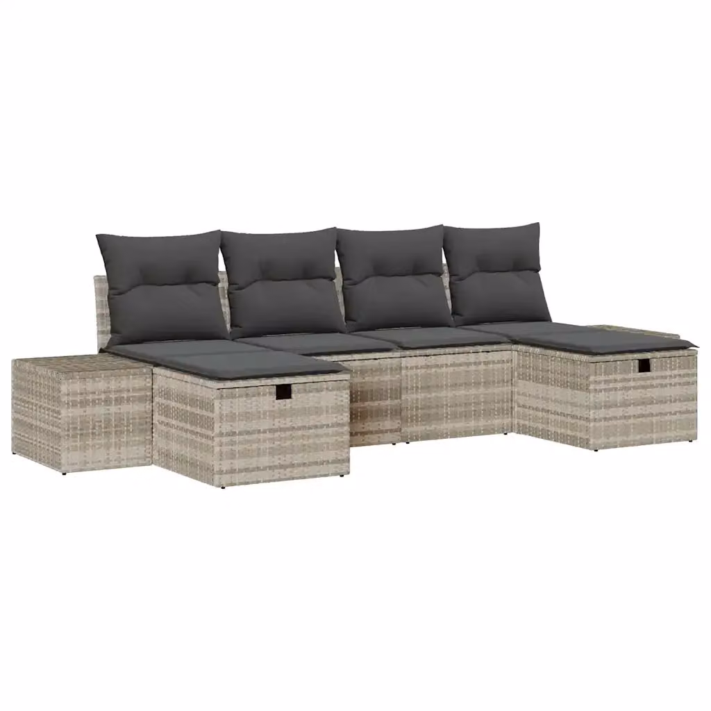 Set Divano da Giardino a L vidaXL 6 pz Grigio con Cuscini e Struttura in Metallo e Polyrattan – 2